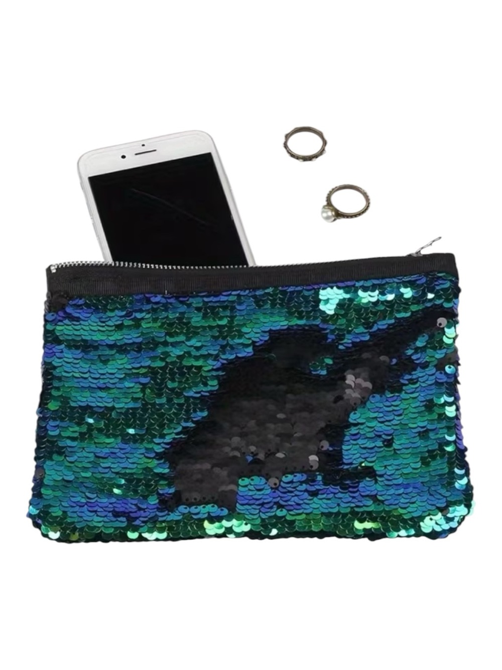 Green Sequin Cosmetics Bag - Picture 2 of 3